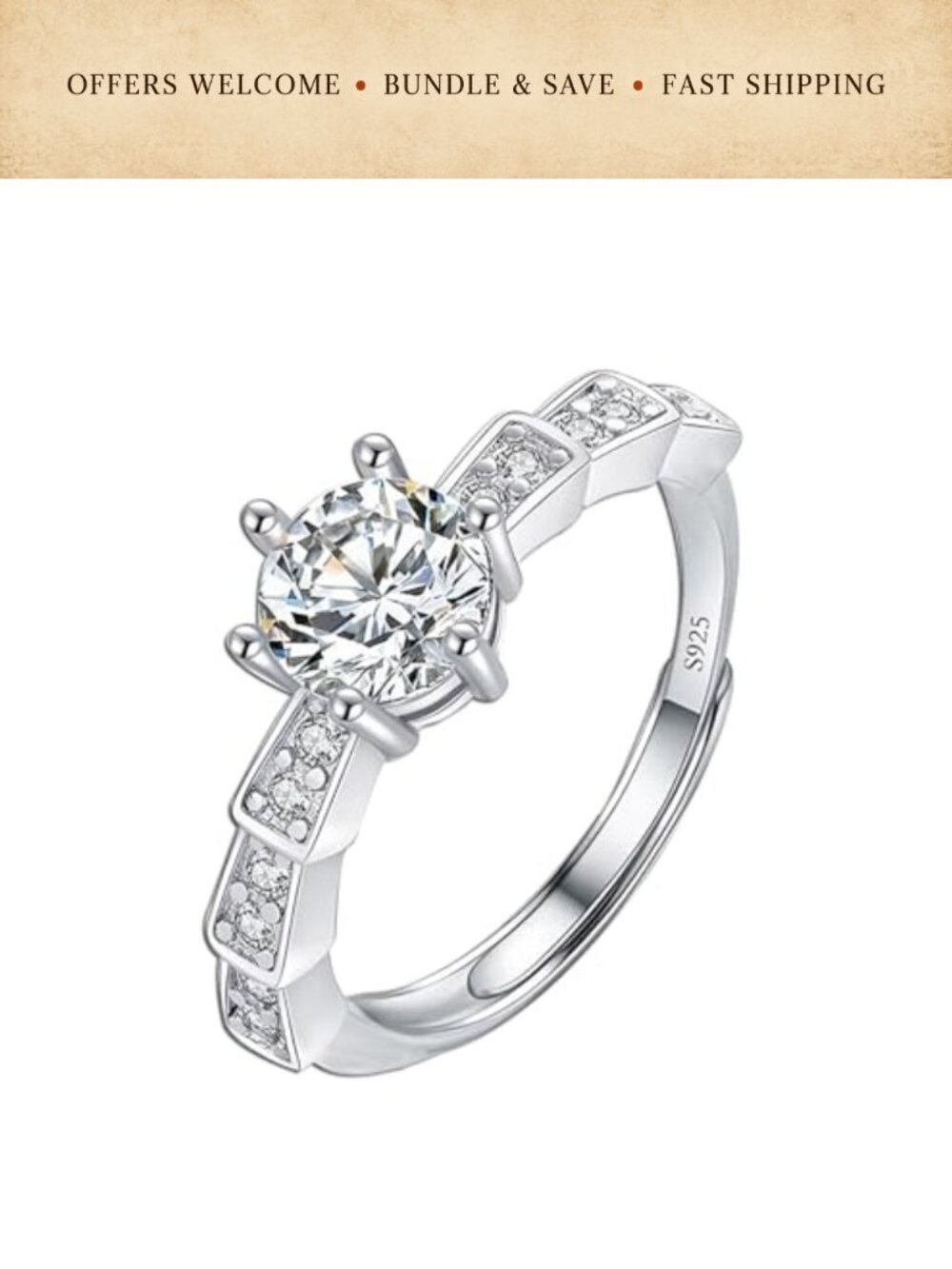 Adjustable CZ Teardrop Engagement Ring